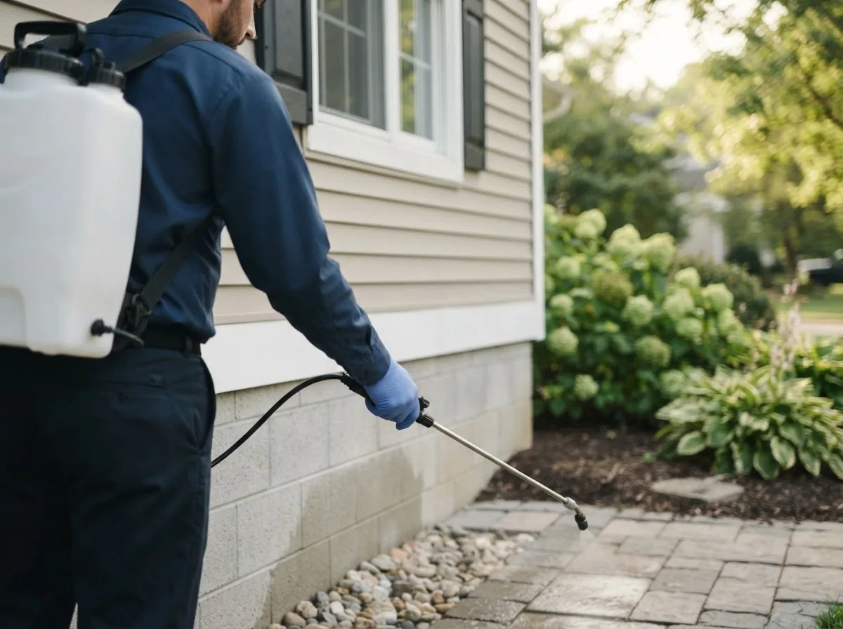 Pest control technician inspecting a home in Caret, VA